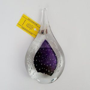Polish Art Glass Handcrafted & Signed Mouth Blown Purple x  Crystal Teardrop